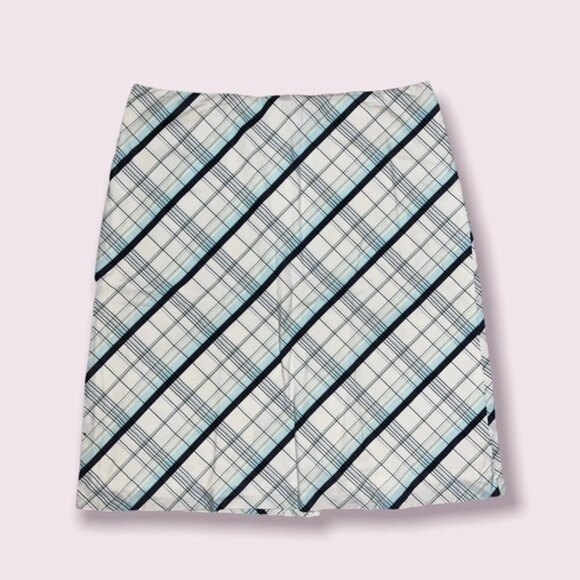 American Eagle Plaid Skirt Blue White Argyle High Rise Preppy Mini Womens Size 8 - Picture 1 of 6